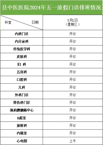 通知|青田县中医<em>医院</em>2024年五一劳动节放假及门诊安排